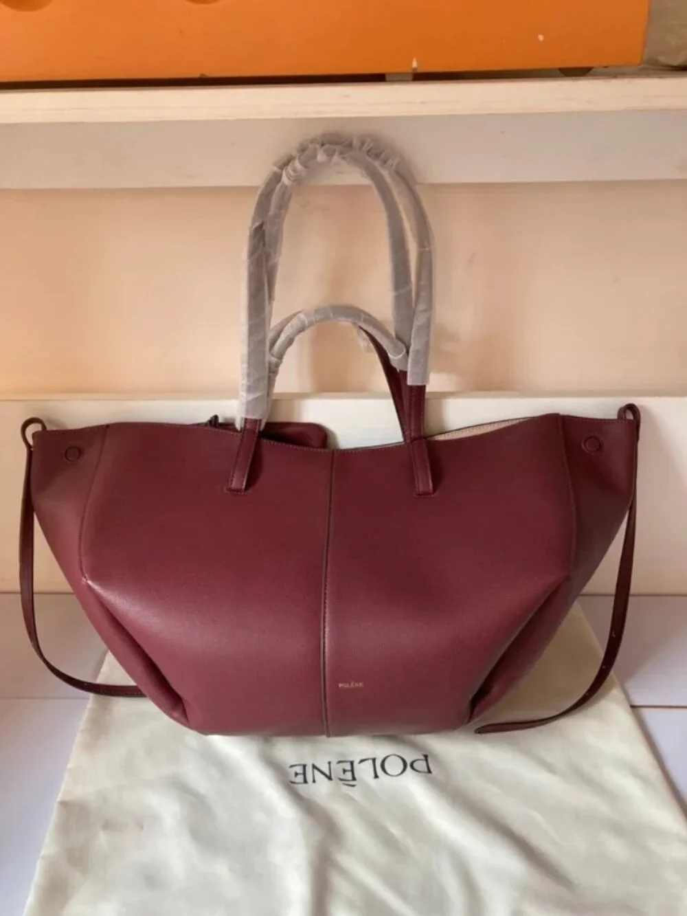 Polene Cyme Mini Burgundy Textured Leather Tote